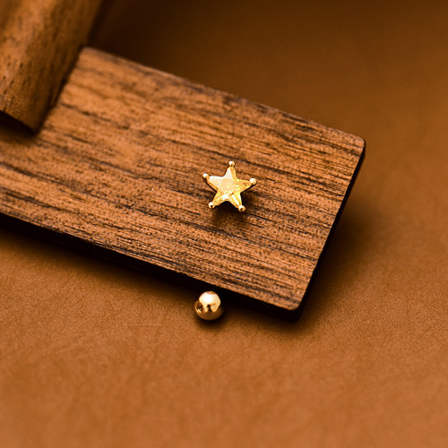 innore10K金镶钻五角星螺纹耳钉
