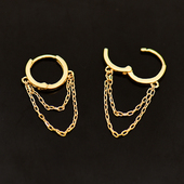 韩国流行韩国14K 10K黄金耳环女 素圈光面小耳扣挂流苏耳线女单只