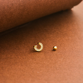 韩国10K黄金耳钉女 镶钻弯钩马蹄螺纹耳饰通体K金睡觉不用摘单只