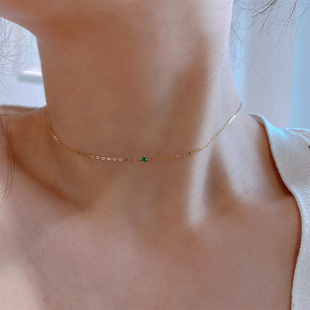 韩国正品14k黄金项链女 气质新款潮闪亮锆石镶嵌短款颈链锁骨链女