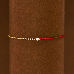 韩国时尚14K黄金手链女 红绳本命年安可拉红镶钻编织手饰潮女