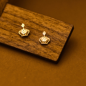 韩国时尚 10K黄金耳钉女 百搭小清新素金菱面皇冠设计小众耳饰