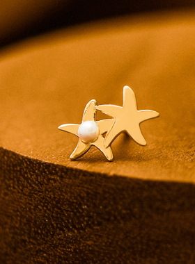 韩国时尚10K黄金耳钉女 五角星星螺纹螺丝耳饰通体K金养耳洞单只