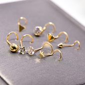 韩国流行韩国14K 10K黄金耳钉女 五角星金球锆石弯钩耳骨钉女单只