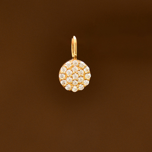 韩国时尚10k黄金吊坠 气质百搭镶钻几何圆牌彩金锁骨链项链坠