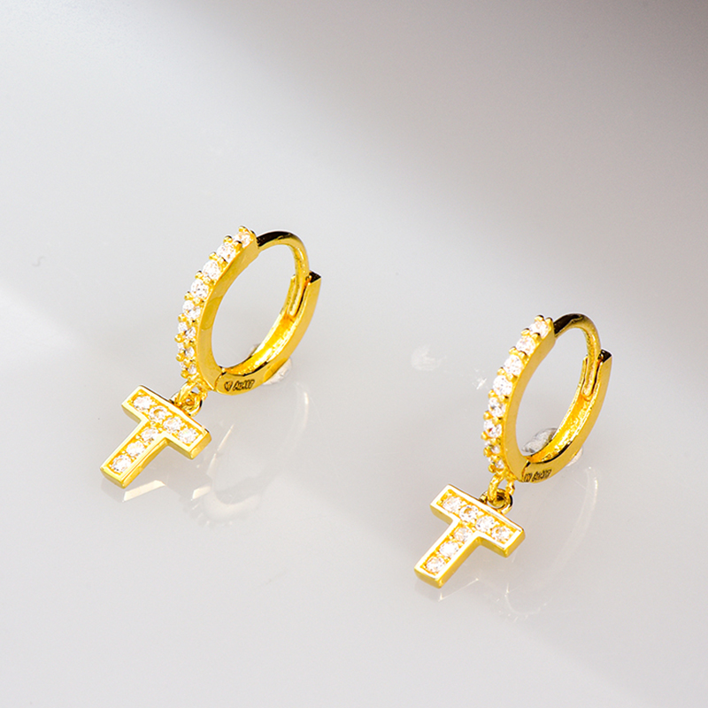 閃亮鋯石鑲嵌字母掛墜彩金耳扣