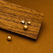 韩国时尚 10K黄金耳钉女 箭头金球螺纹螺丝耳饰通体K金养耳洞单只