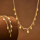 韩国流行10K黄金项链女新款 个性 网红ins方形水滴吊坠锁骨链满天星