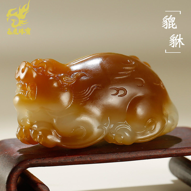 玉友和田玉貔貅吊坠男女款玉坠老红糖青白玉仿古瑞兽皮休玉石挂件