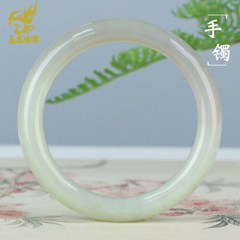 和田玉手镯女款玉镯子青白