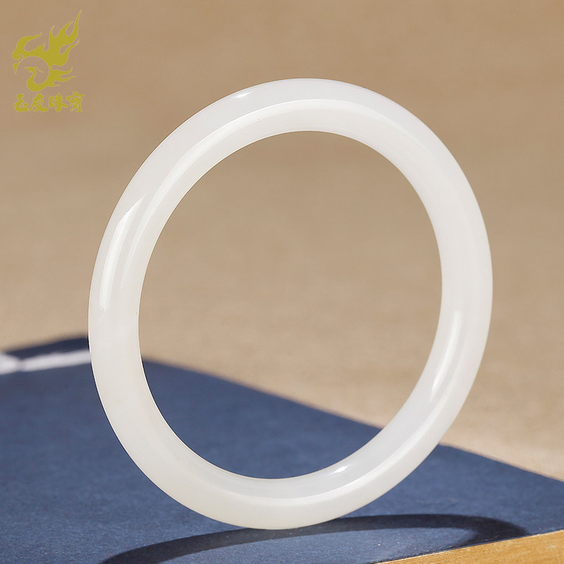 玉友新款和田玉羊脂白玉细圆条手镯女款天然玉石玉器手环玉镯子