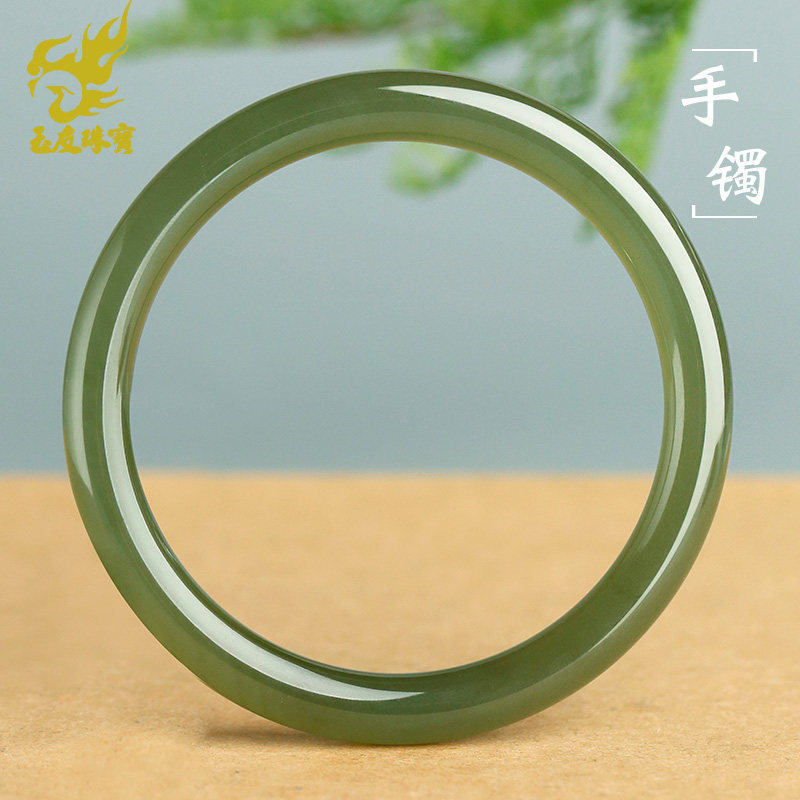 玉友和田玉手镯女款湖水绿冰底细条玉镯子圆满富贵玉石手饰附证书