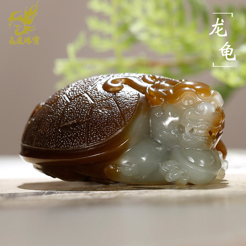 和田玉龙龟手把件男款老红糖