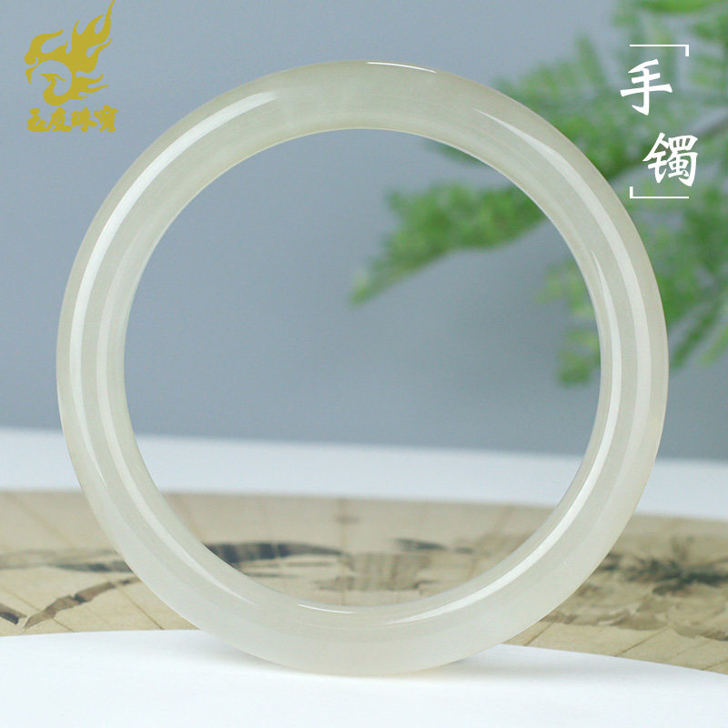 和田玉手镯女款玉镯子冰藕粉