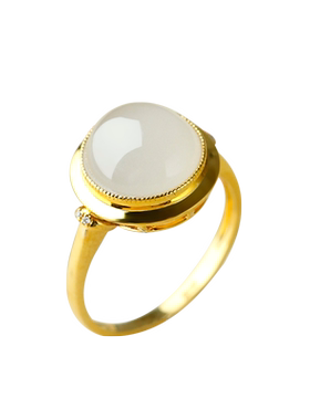 玉友和田玉K金镶嵌圆戒指附证书