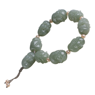 玉友和田玉晴水冰油青十八罗汉手链男款玉石玉器手串附证书孤品