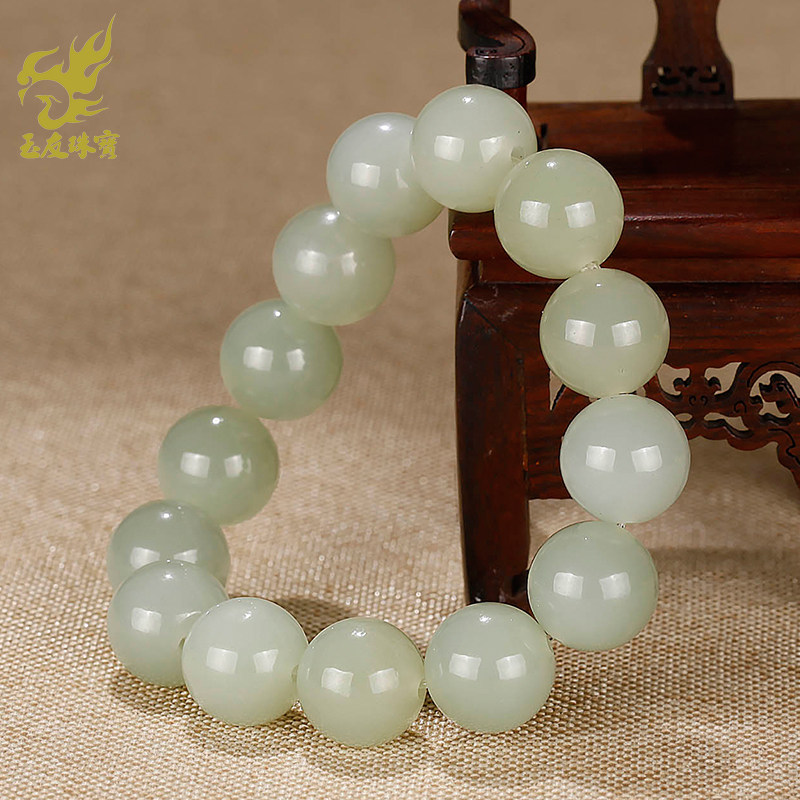 玉友和田玉青白玉圆珠手串男女天然玉石14路路通晴水色圆珠玉手链
