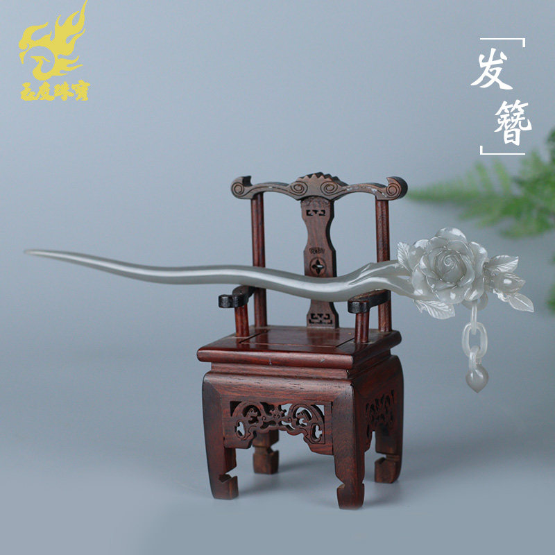 和田玉牡丹花发簪女款玉簪子