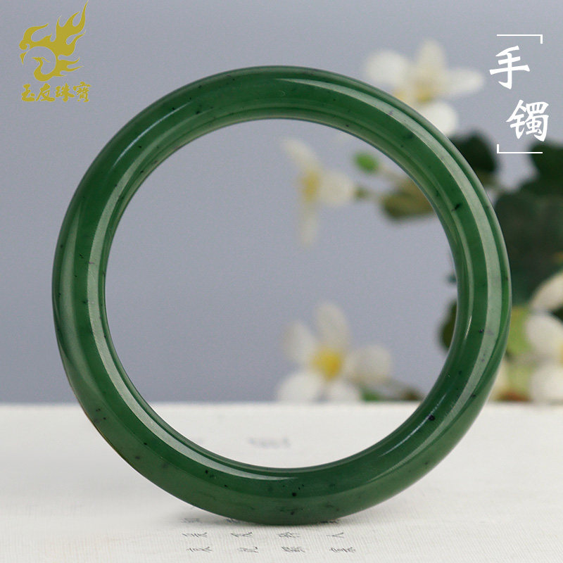 玉友和田玉碧玉圆条手镯女款玉石玉器玉镯子孤品附证书内径约59mm