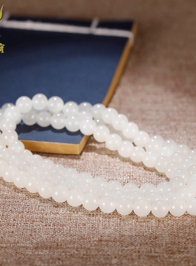 玉友和田玉羊脂圆珠108颗项链男女款8mm白色珠子玉石手链念珠挂绳