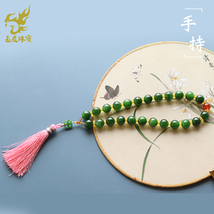 玉友和田玉手链男女款碧玉手串圆珠子玉石手持念珠手饰直径约12mm