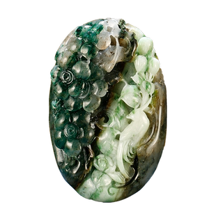 玉友独山玉天蓝绿白料绶带鸟花朵手把件男款伉俪情深玉石玉把玩件