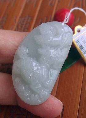 70294玉琳阁 实拍缅甸玉天然A货翡翠玉 厚装款龙头龟与仙鹤大吊坠