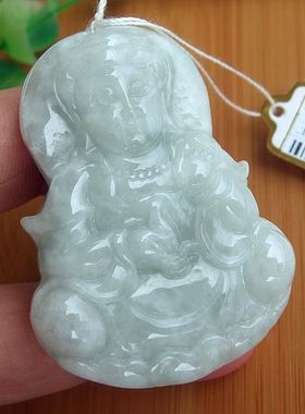 98390玉琳阁 实拍图缅甸玉天然A货翡翠玉 双面观音超大厚吊坠送证