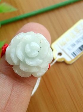 96261玉琳阁 实拍图 缅甸玉天然A货翡翠玉花开富贵花朵戒指16.5mm
