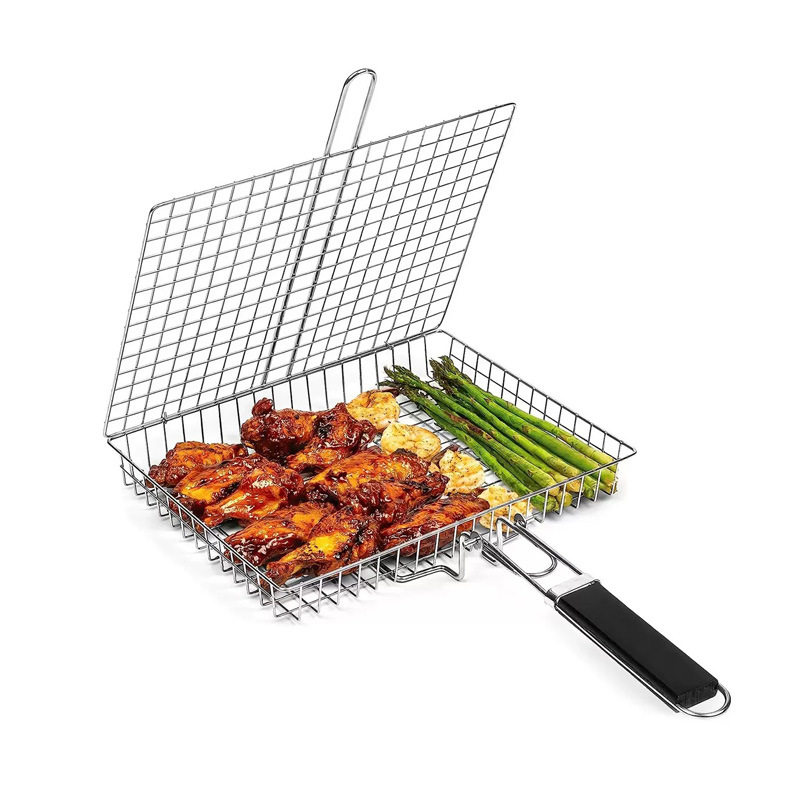 BBQ不锈钢折叠手柄烧烤夹户外多功能烧烤网烤鱼肉蔬菜架烧烤工具