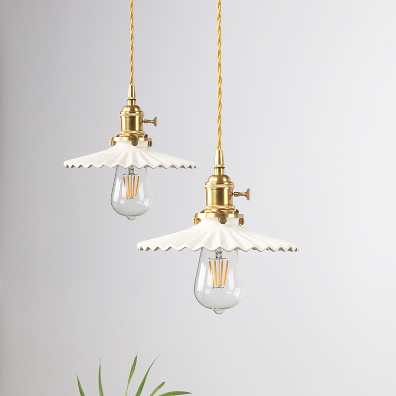 年轮公园宅陶瓷百褶复古吊灯北欧日式白色黄铜吊灯民宿吧台床头灯