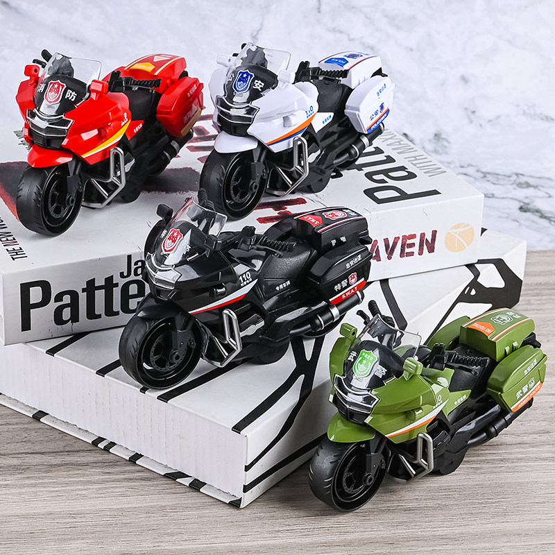 儿童合金铁骑摩托车迷你机车模型1一3岁男孩回力仿真警察车玩具