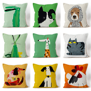 ins卡通动物靠枕创意客厅抱枕沙发装饰简约现代印花设计靠垫组合
