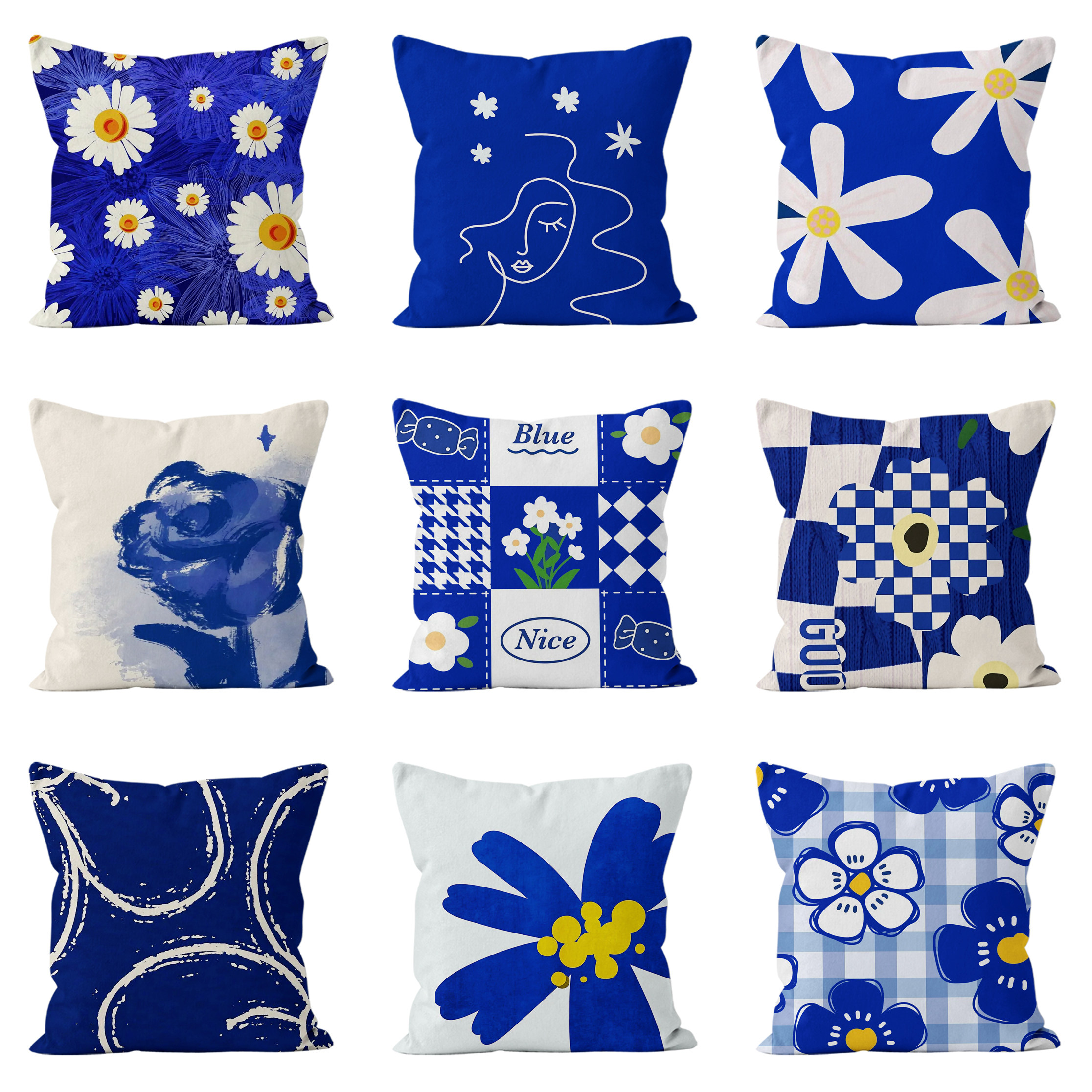 ins简约克莱因蓝抱枕居家沙发抱枕护腰靠枕宿舍办公室午休抱枕