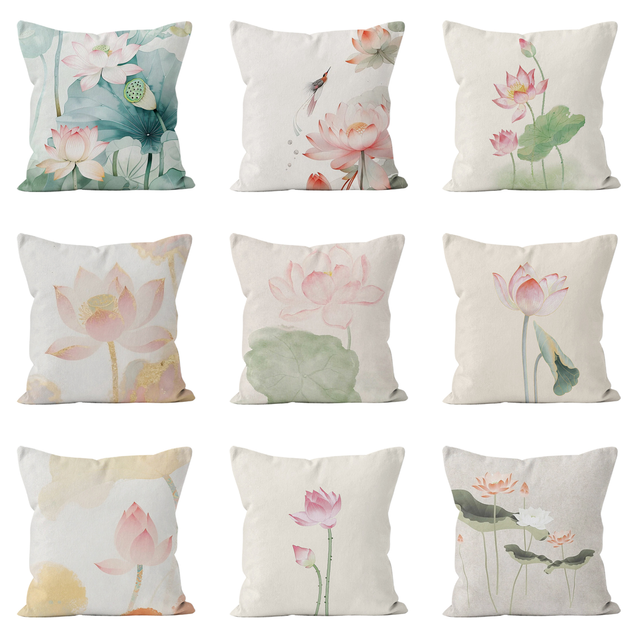 荷花中式国潮禅意客厅中国沙发靠垫枕头卧室靠背午睡靠枕枕套