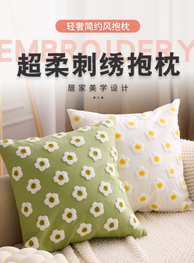 ins清新花朵小雏菊靠垫客厅沙发轻奢网红简约奶油风毛巾绣抱枕套