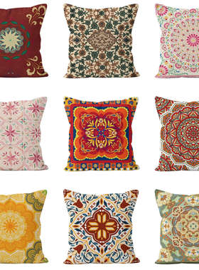 北欧复古民族风花环现代简约艺术印花沙发抱枕装饰新中式民宿酒店