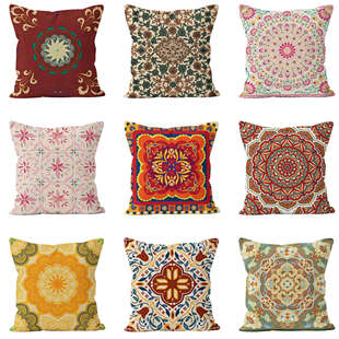 北欧复古民族风花环现代简约艺术印花沙发抱枕装饰新中式民宿酒店