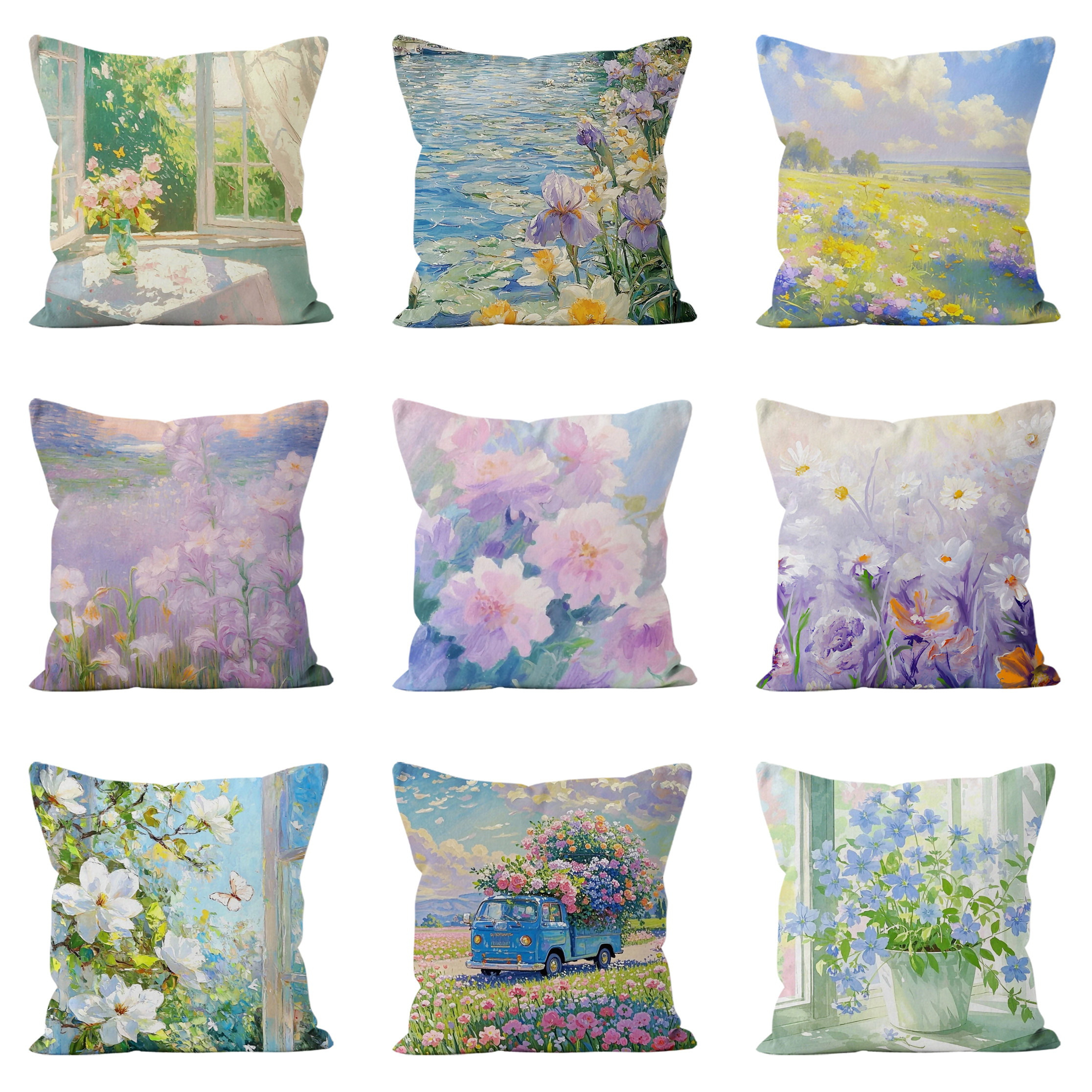 治愈风花朵平面印花油画抱枕车用沙发床头靠垫学生礼物可拆洗