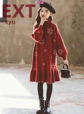 英国NEXT ZYU官方正品女童秋冬连衣裙新款大童过年红毛衣裙子圣诞