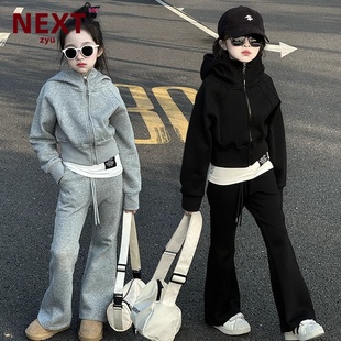 NEXT ZYU官方正品女童春秋套装2025新款儿童装连帽外套长裤三件套