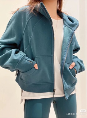 现货 lululemon Scuba Oversized Full Zip 宽松短款连帽加绒外套