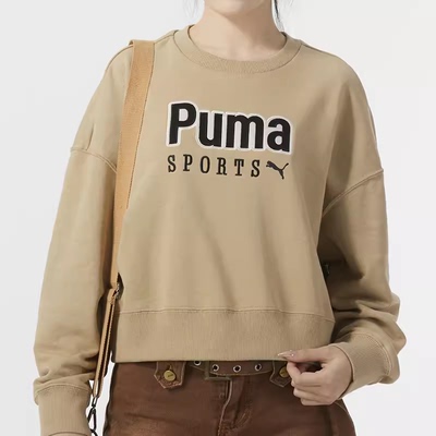 PUMA彪马圆领卫衣女2024春季新款复古字母宽松运动服套头衫626169