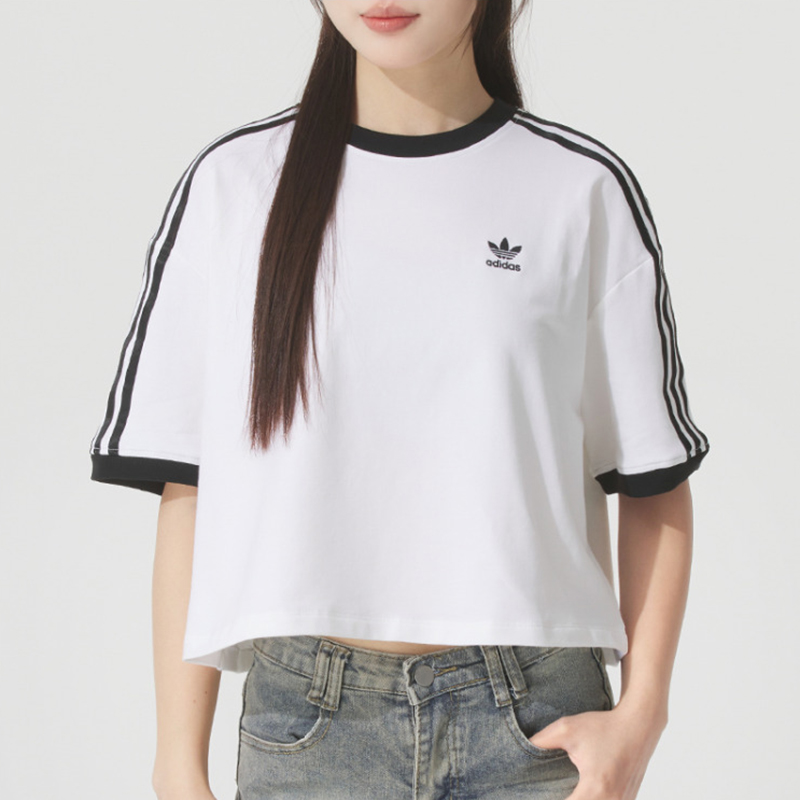 正品Adidas三叶草女装3S LOOSE CROP T宽松短款圆领短袖T恤JC8149