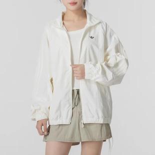 正品 TT连帽运动夹克JD6386 阿迪达斯三叶草女速干梭织外套RUCHED