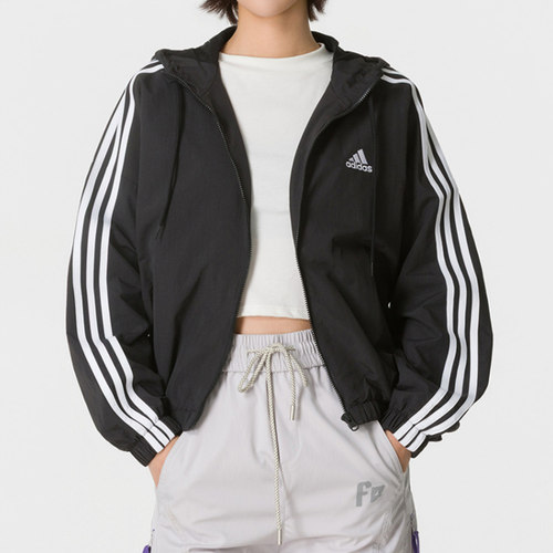 2026秋季新款Adidas女士连帽外套锦纶速干薄款透气运动夹克HT3399