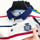 男士 休闲条纹男装 纯棉短袖 新款 POLO衫 翻领刺绣T恤夏季 大码 上衣