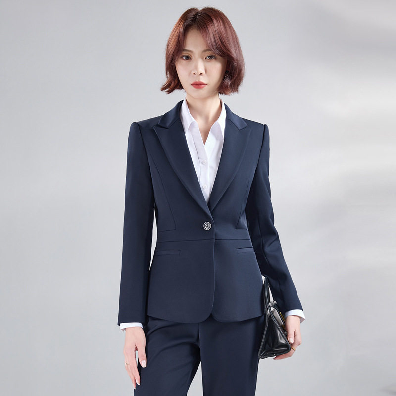 藏青职业女西装套装喇叭裤通勤