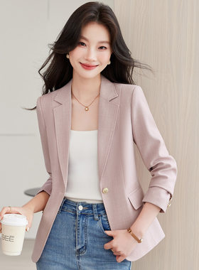 粉色韩版小个子西装外套女春秋