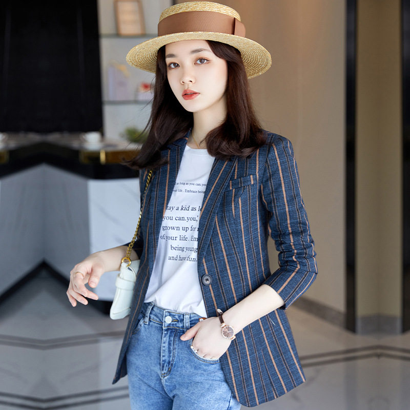 2026春秋韩版修身条纹小西装女